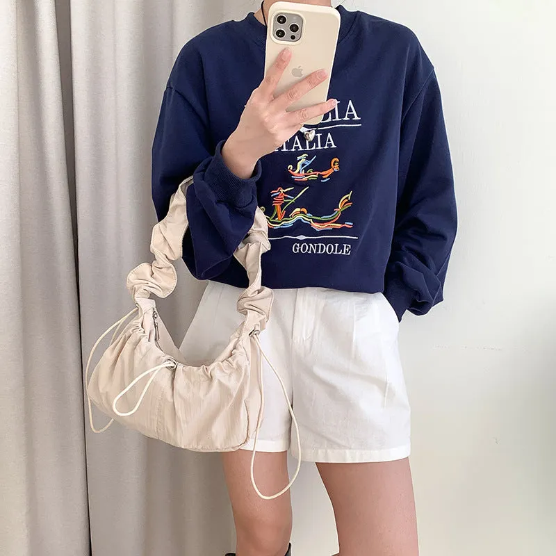 Amozae-Back To School Gifts Ribbon Shirring String Shoulder Bag