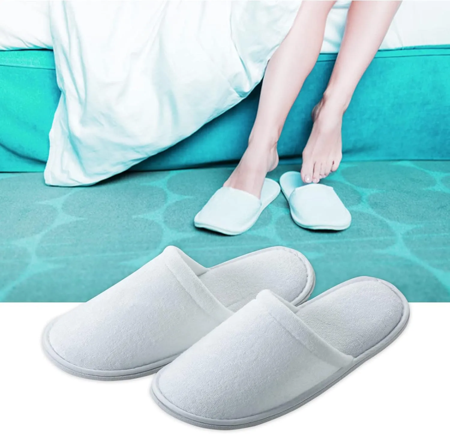 APPEARUS Fine Terry Disposable Slippers for Guests Closed Toe Unisex House Slipper Thick Sole Hotel Slippers for Spa Party, One Size, White