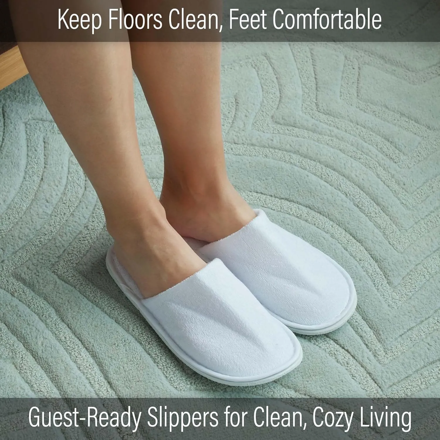 APPEARUS Fine Terry Disposable Slippers for Guests Closed Toe Unisex House Slipper Thick Sole Hotel Slippers for Spa Party, One Size, White