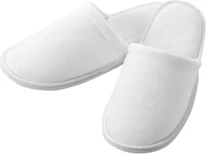 APPEARUS Fine Terry Disposable Slippers for Guests Closed Toe Unisex House Slipper Thick Sole Hotel Slippers for Spa Party, One Size, White