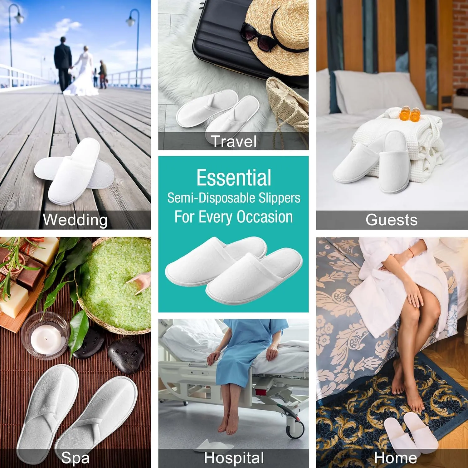 APPEARUS Fine Terry Disposable Slippers for Guests Closed Toe Unisex House Slipper Thick Sole Hotel Slippers for Spa Party, One Size, White