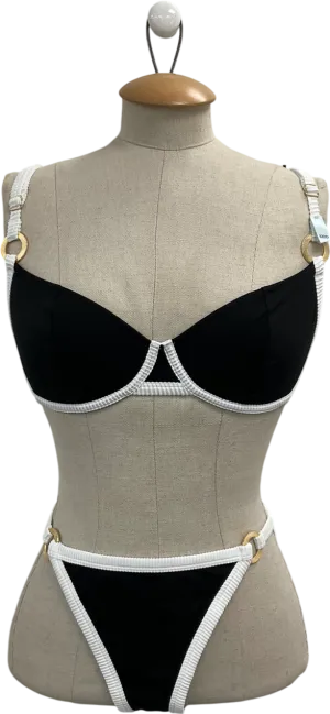 boux avenue Black Palazzo Double Boost Bikini Top 32dd And Side String Briefs UK 8