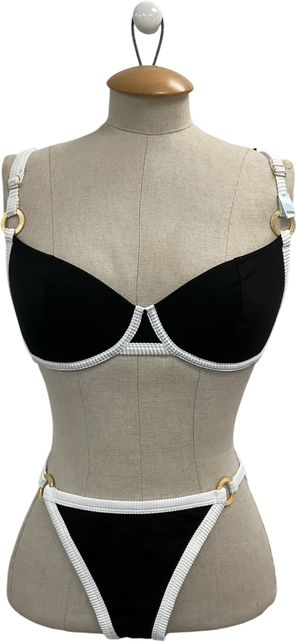 boux avenue Black Palazzo Double Boost Bikini Top 32dd And Side String Briefs UK 8