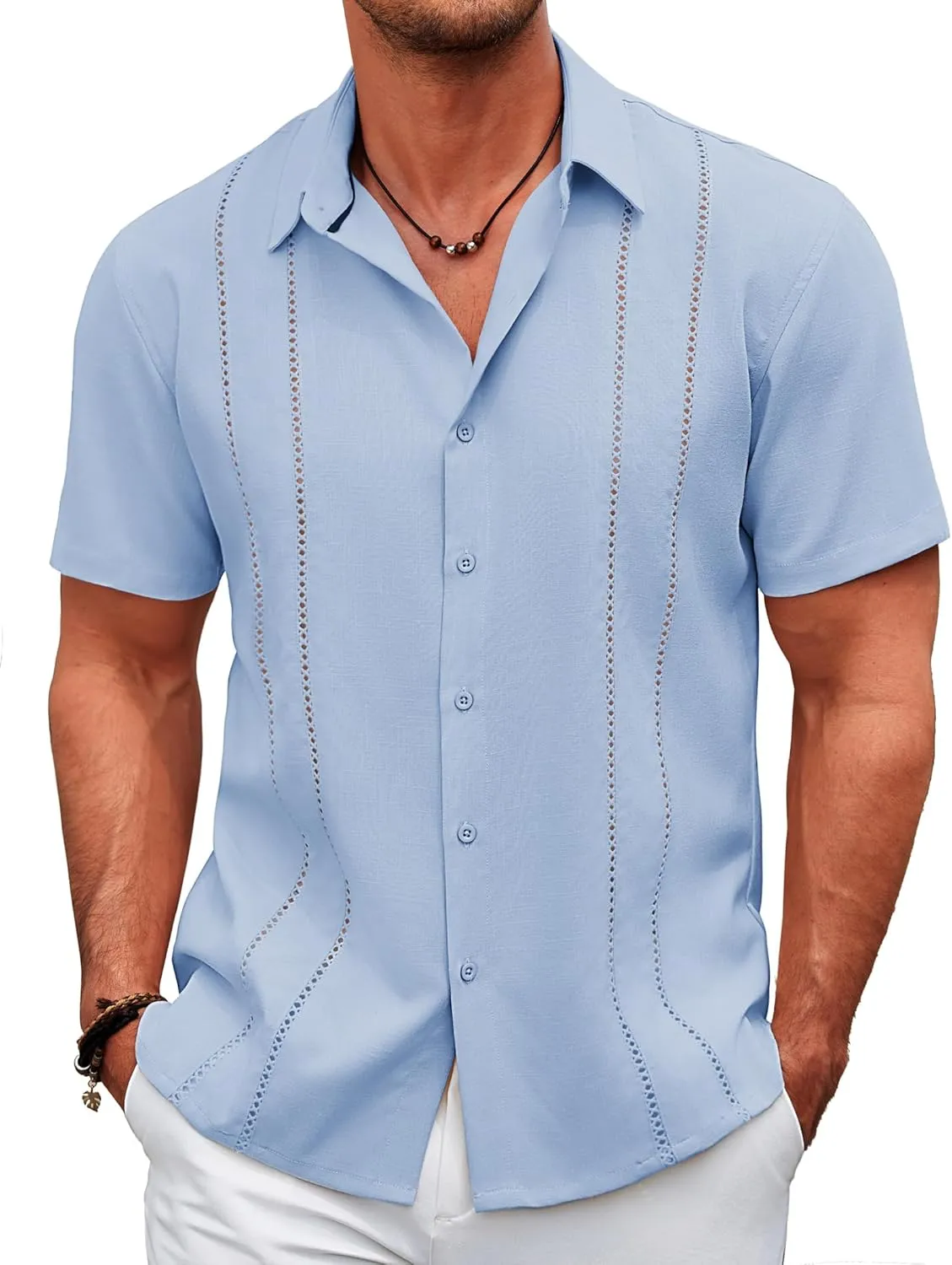 COOFANDY Men's Cuban Guayabera Shirt Casual Short Sleeve Button Down Shirts Summer Beach Shirts