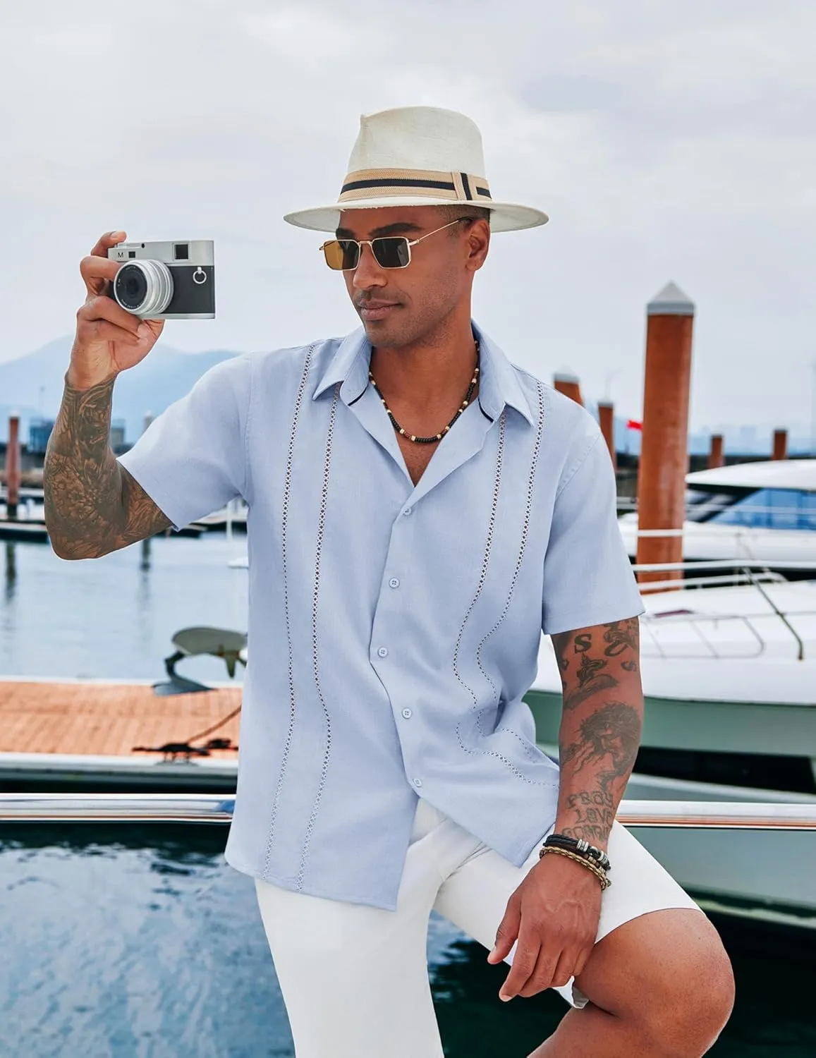 COOFANDY Men's Cuban Guayabera Shirt Casual Short Sleeve Button Down Shirts Summer Beach Shirts