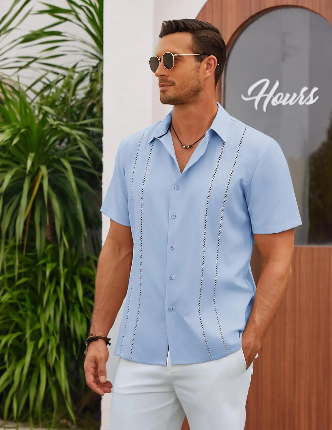 COOFANDY Men's Cuban Guayabera Shirt Casual Short Sleeve Button Down Shirts Summer Beach Shirts