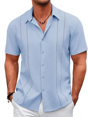 COOFANDY Men's Cuban Guayabera Shirt Casual Short Sleeve Button Down Shirts Summer Beach Shirts