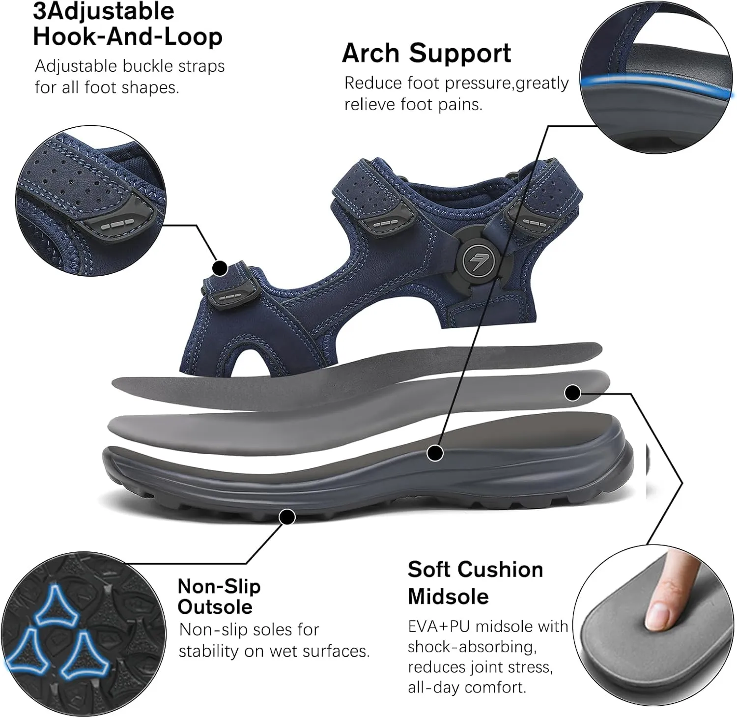 FLARUT Men's Sport Sandals Outdoor Hiking Sandal Open Toe Walking Sandals for Summer Beach Water Shoes