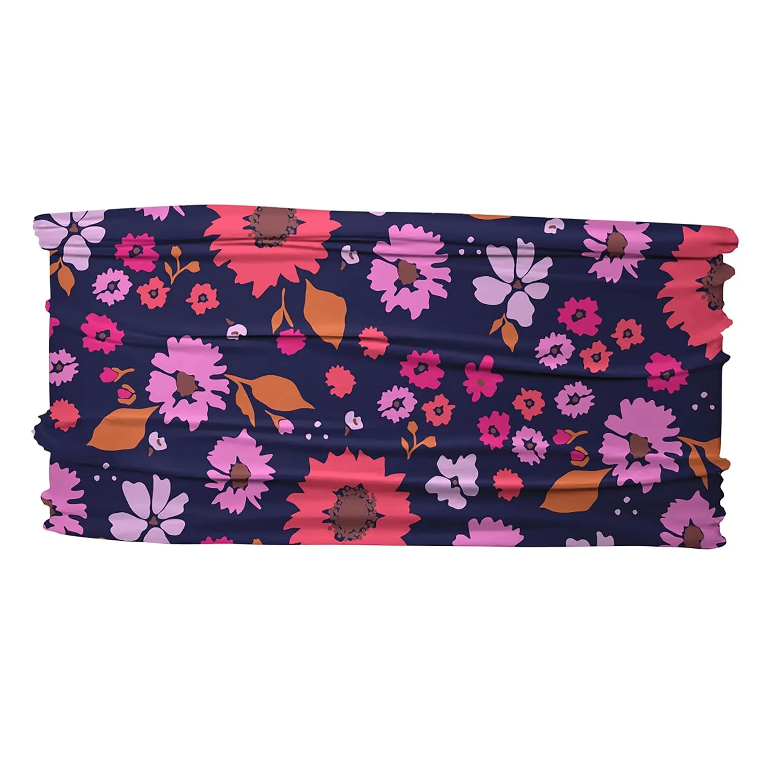 Karma Dark Navy Floral Headband for Women - Thin - Fabric Headband and Stretchy Hair Scarf - Navy Blue/Pink (KA2046)