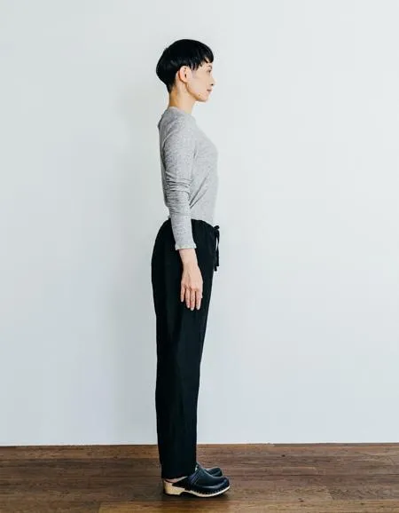 Linen Oise-Drawn String Pants Black