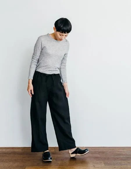 Linen Oise-Drawn String Pants Black