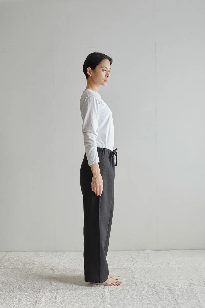 Linen Oise-Drawn String Pants Black