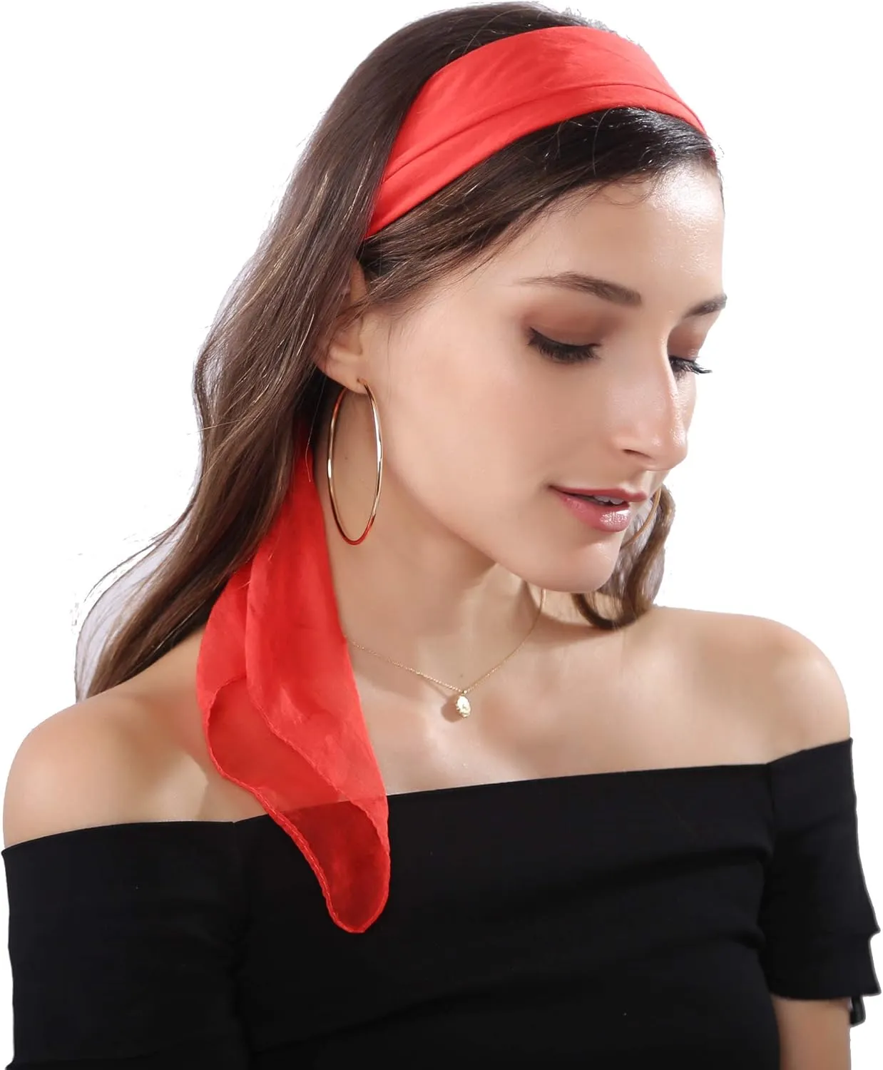 MissShorthair 50s Chiffon Scarf Sheer Square Neck Head Scarf for Women