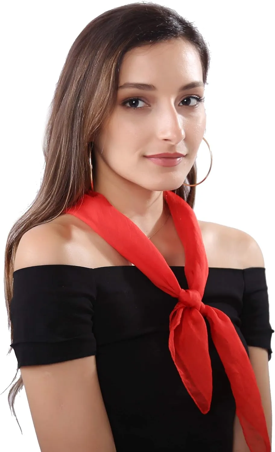 MissShorthair 50s Chiffon Scarf Sheer Square Neck Head Scarf for Women