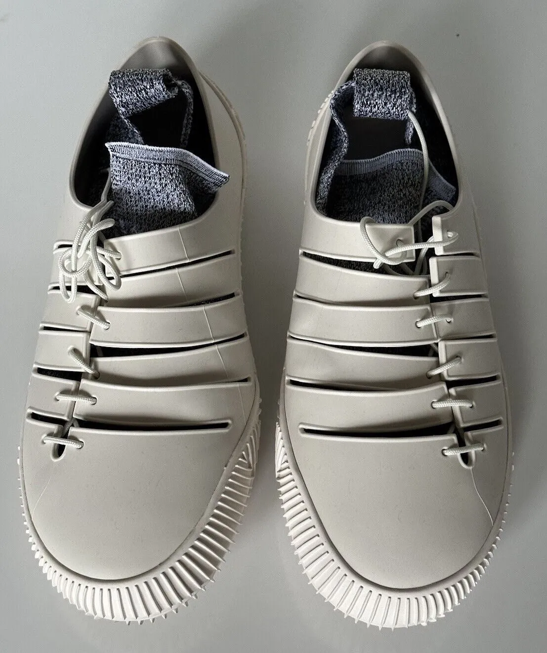NIB $750 Bottega Veneta Tech Knit Rubber White Climber Sneakers 11 US 658725 IT
