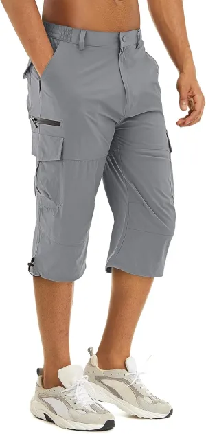 TACVASEN Men's Capri Pants Quick Dry Cargo Hiking Water Resistant Work Summer Long Shorts Below Knee