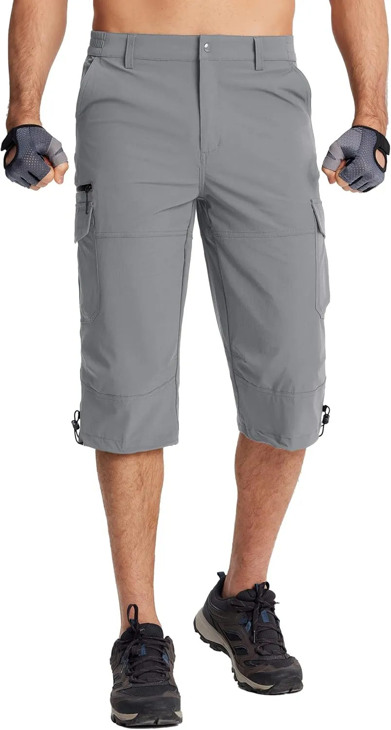TACVASEN Men's Capri Pants Quick Dry Cargo Hiking Water Resistant Work Summer Long Shorts Below Knee