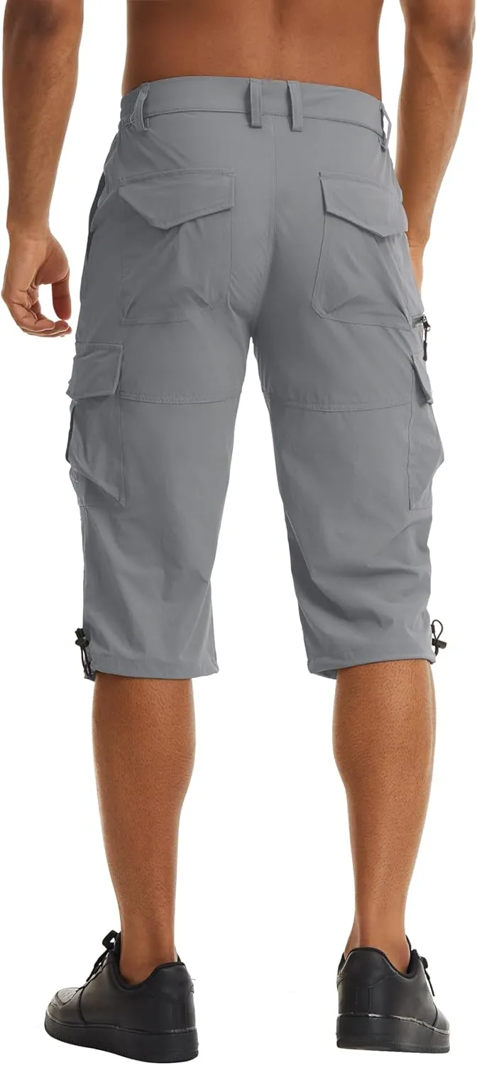 TACVASEN Men's Capri Pants Quick Dry Cargo Hiking Water Resistant Work Summer Long Shorts Below Knee