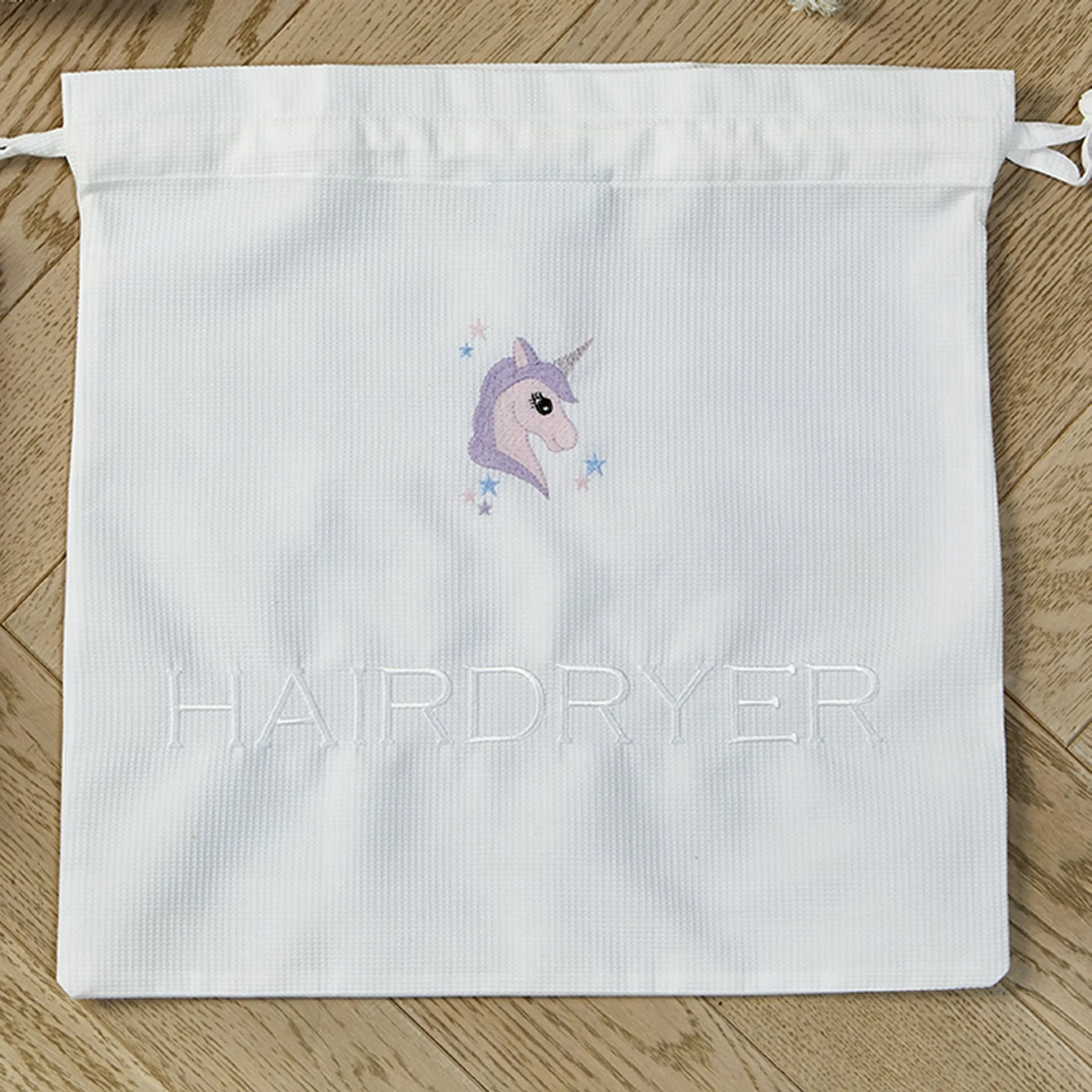 Unicorn Personalised Luxury Waffle Laundry, Hairdryer and Shoe Bag Collection