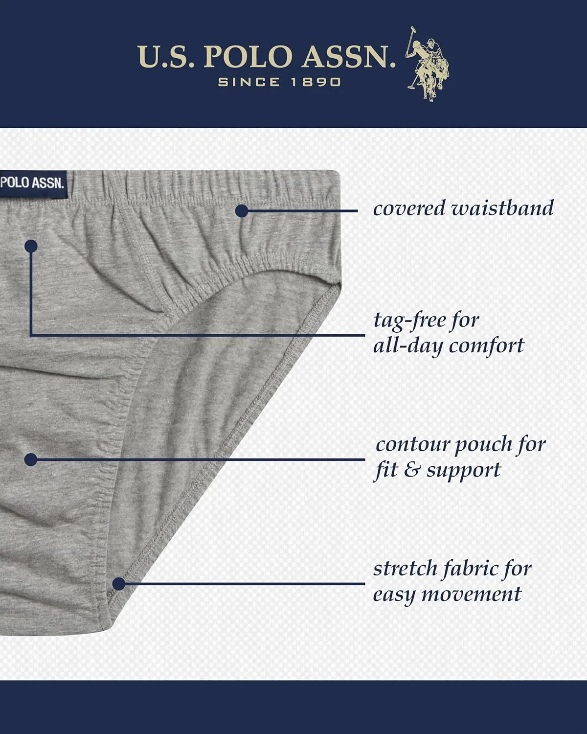 U.S. Polo Assn. Mens Bikini Underwear - 6 Pack String & Classic Cut Mens Briefs (Sizes XL-3XL, Big & Tall)