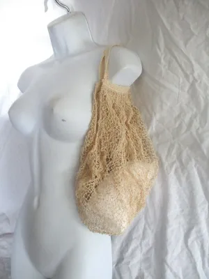 VIntage Made in FRANCE French knit mesh net shoulder string bag hobo purse crochet tote