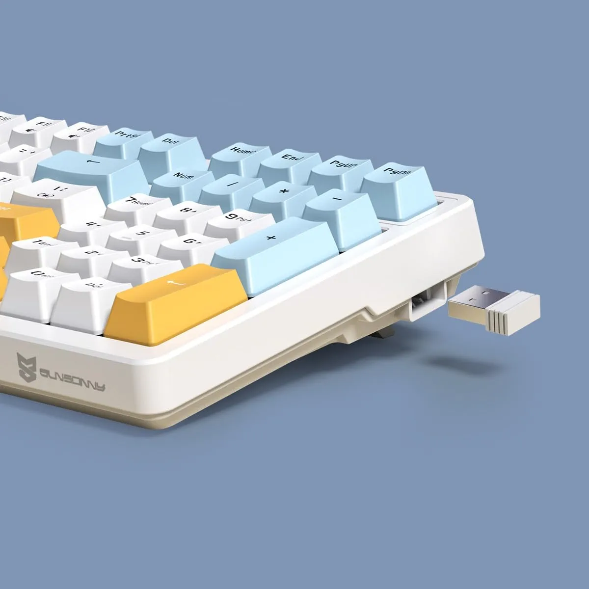 Wireless Mechanical Gaming Keyboard, Triple Mode 2.4G/USB-C/BT | 100 Keys Ice-Blue Backlit Brown Switch | Rechargeable | Ice Blue/W/Y