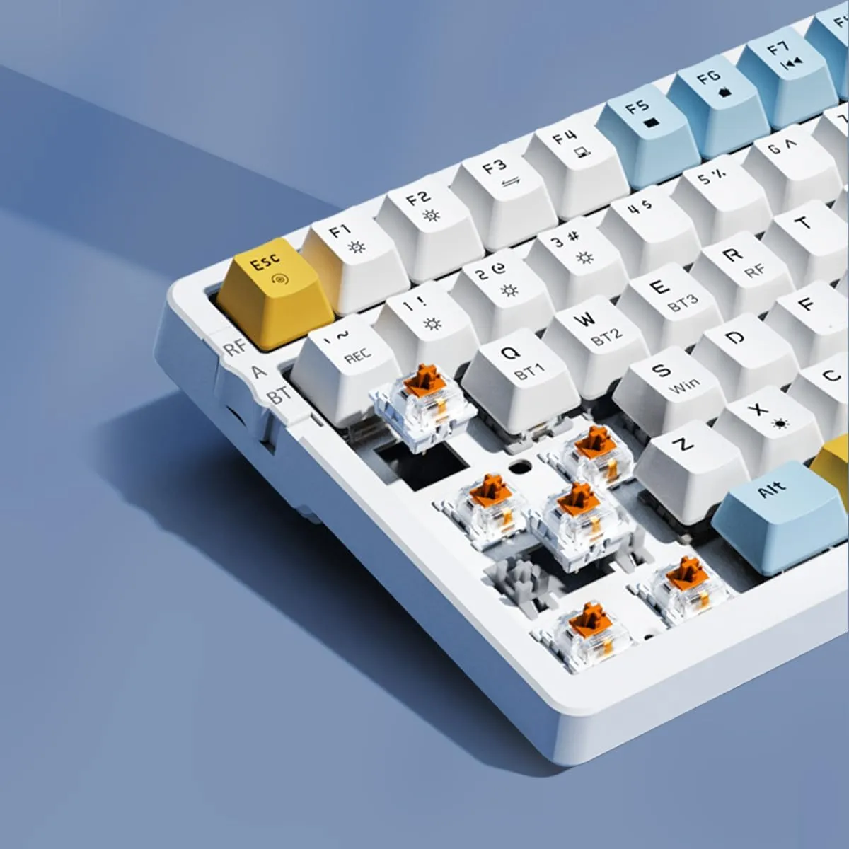 Wireless Mechanical Gaming Keyboard, Triple Mode 2.4G/USB-C/BT | 100 Keys Ice-Blue Backlit Brown Switch | Rechargeable | Ice Blue/W/Y